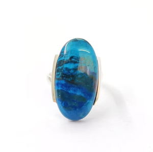 925 Sterling Silver <b>Large</b> Oval Azurite <b>Ring</b> Classic Design With Smooth & Comfort Fit For Daily Wear Gift Jewelry - Product Image 2