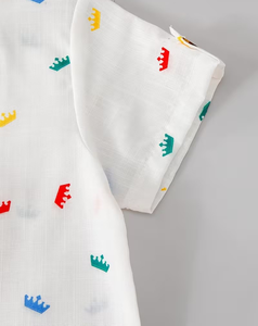 Baby Boys 2pcs Crown Print Cotton T-Shirt & Shorts Set Summer Casual Breathable Mandarin Collar Short Sleeve Outfit - Product Image 4