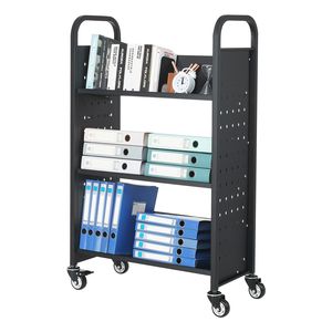 Carrello Porta Libri a Rotelle Monofacciale con Capacità di 150 Kg, 77 x 38 x 122 cm, Ripiani Metallici a V, Serratura da 3 Pollici - Product Image 5