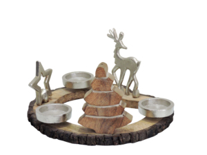 Portavelas Decorativo de Reno Plateado y Árbol de Madera con Base de Madera con Borde Natural, Centro de Mesa Navideño - Product Image 4