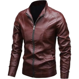 Chaqueta de Motociclista para Hombre, Negra, Transpirable, Impermeable, de Cuero Genuino Color Borgoña, Manga Larga, para Invierno - Product Image 4