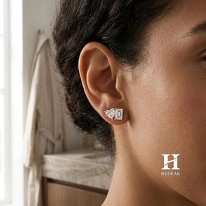Luxury Mixed-Shape <b>Stud</b> Earrings, Heart and <b>Emerald</b> Cut Diamond Cluster Earrings, 14K Gold Minimalist Fine Jewelry for Women - Product Image 1