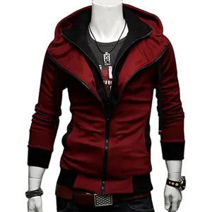 Men Color Block Long Sleeve Slim Fit Hooded Zipper Jacket Coat Outwear Funny Hoodies Marine