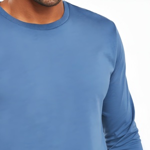 T-shirt à manches longues pour homme, col rond, texture, respirant, coupe ajustée, style décontracté, streetwear, mélange de coton - Product Image 5