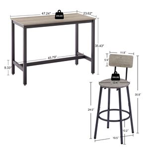 Set di mobili da bar moderni con 4 sgabelli da bar in PU grigio 47,24"L X 23,62"W X 35,43"H - Product Image 2