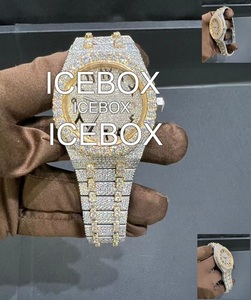 Montre automatique de luxe Hip Hop pour homme en acier inoxydable avec moissanite incrustée, cadran en verre, bracelet à fermoir, résistance à l'eau 10 bars - Product Image 5