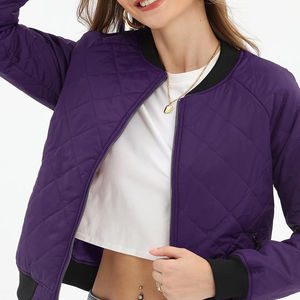 Chaqueta Bomber Acolchada Morada Personalizada para Mujer, Manga Larga, Cierre de Cremallera, Cuello Redondo, Color Sólido, Corte Regular, Chaqueta para Otoño - Product Image 5