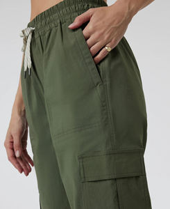 Pantalon cargo décontracté pour femme, taille haute, éco-responsable, respirant, coupe skinny élastique, avec cordon de serrage, poches cargo, devant plat, couleur unie, printemps - Product Image 6