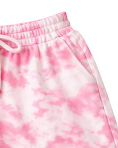 Conjunto de dos piezas para mujer: Top corto acanalado y shorts con cordón, rosa tie-dye, informal, para estar en casa, fabricante personalizado OEM - Product Image 6