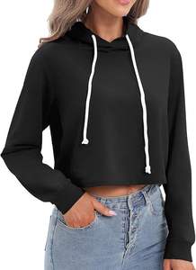 เสื้อฮู้ดครอปโอเวอร์ไซส์สไตล์ลำลองสำหรับผู้หญิง ผ้าเฟรนช์เทอร์รี่ ทรงหลวม ไหล่ตก แต่งขอบดิบ ปักลายเรียบง่าย เสื้อครอปท็อปฮู้ดสำหรับผู้หญิง - Product Image 2