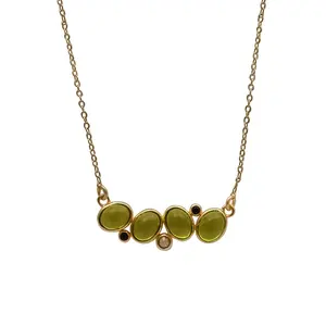 设计师天然橄榄石宝石项链镀金精致简约声明项链8月诞生石珠宝礼品