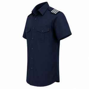 Chemise d'uniforme de sécurité bleu marine à manches courtes pour homme avec bandes sur les épaules et poches poitrine, idéale pour les agents de sécurité, tenue d'été - Product Image 5