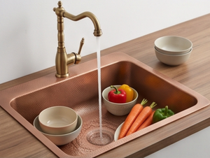 Fregadero de cocina industrial cuadrado de cobre cepillado hecho a mano, de un solo tazón, para instalar bajo encimera, con tres orificios, fácil de limpiar - Product Image 3