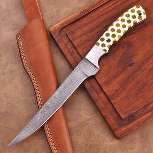 Premium Damascus Steel Outdoor Fillet <b>Knife</b> with Honeycomb <b>Handle</b> Custom Logo & OEM Services High Quality Industrial Grade - Product Image 1