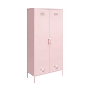 Armadio Nordico Moderno Chic Minimalista in Acciaio Almirah Guardaroba Metallico Rosa per Camera da Letto di Ragazze e Bambini - Product Image 1