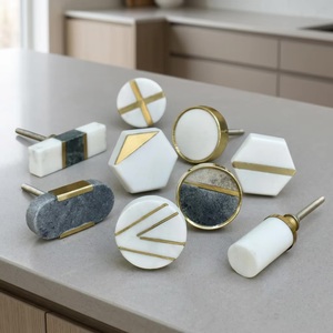 Geometric Marble Cabinet Knobs with Gold Accents Minimalist Furniture Handles for Kitchen Drawer <b>Door</b> Pulls - Product Image 4