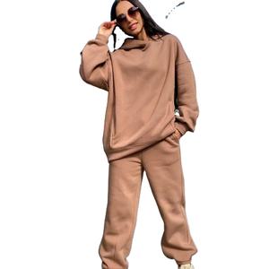 Chic Two-Piece Set Solid Color Casual Winter Hoodie Pants Deep Crotch Autumn Tracksuit 100% Cotton Keeps You Warm - Product Image 3