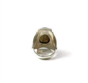Oval Blue Flash Labradorite <b>925</b> <b>Silver</b> <b>Ring</b> - Handcrafted Vintage Filigree Design Border Wide Statement Jewelry - Product Image 4