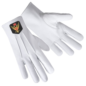 Guantes de desfile del Rito Escocés de 33.º Grado - Cuero blanco con bordado de alas doradas - Product Image 2