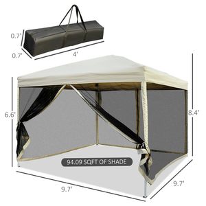 Gazebo Pieghevole 10x10 Facile da Montare con Pareti Laterali in Rete, Altezza Regolabile, Borsa per il Trasporto, Ideale per Giardino, Patio, Spiaggia, in Poliestere Resistente - Product Image 3