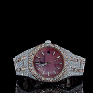 Montre de luxe Moissanite Iced Out, cadran entièrement pavé, ton or rose et argent, style Hip Hop, montre-bracelet unisexe - Product Image 1