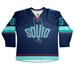 Maillot de hockey sur glace blanc, bleu et jaune rayé, sublimé, anti-humidité, manches trois quarts pour homme, 100% polyester, personnalisé - Product Image 5