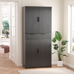 Armadio dispensa da cucina scanalato da 72 pollici con 3 cassetti tastiera e 6 ripiani regolabili, mobiletto autoportante - Product Image 2