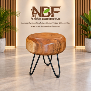 Tabouret Aruna en bois de Suar massif, style moderne rustique, avec pieds en fer, qualité export, pour café, hôtel, salon, vente en gros, export. - Product Image 4