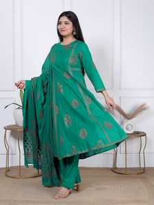 Ensemble coordonné vert émeraude tendance avec dupatta, Kurti brodé et pantalon pour femme, tenue décontractée, vêtements ethniques - Product Image 4