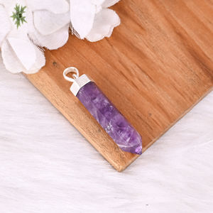 Beautiful <b>Solid</b> 925 Sterling <b>Silver</b> Amethyst Pencil Pendant Fine Jewelry Pendants & Charms Wholesaler - Product Image 3