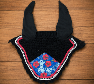 Conjunto a juego para caballo Tough Tack de algodón con estampado floral azul para sublimación: mantilla de salto, velo antimoscas, botas y vendas de polo - Product Image 3