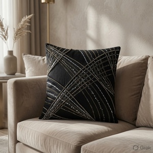 Luxury Velvet Embroidery Beaded Square <b>Throw</b> Cushion 18x18 Washable Boho Geometric Floral Print for Living Room Sofa - Product Image 3
