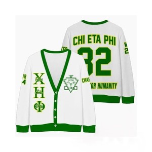 Cárdigan Verde de Punto con Cuello en V y Letras Griegas XHO Bordadas, Suéter Casual de Otoño para Mujer, Estilo de Manga Regular - Product Image 6