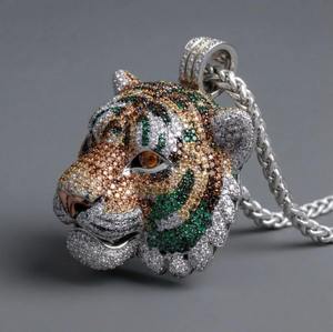 Collier Pendentif de Luxe pour Homme Tête de Tigre Moissanite Hip Hop Or 10K 14K Argent Sertie de Pierres Bling Style Rappeur Tendance - Product Image 5