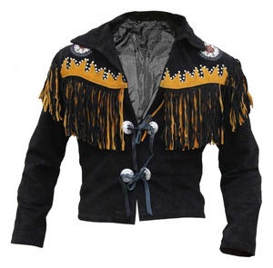 Veste en daim de vachette à prix abordable, manteau de cowboy en cuir suédé marron avec franges, conchos et pompons, style frontière, pour ranch, sur mesure, vente en gros, pour homme - Product Image 5