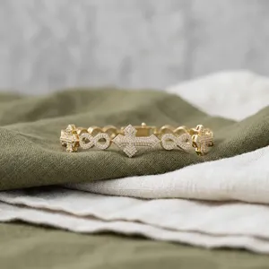 กำไลข้อมือเพชรประดับแบบ Faith Cross Link Lab Diamond Pave ทองคำแท้ ดีไซน์ Iced Out สไตล์ฮิปฮอป สำหรับทุกเพศ เครื่องประดับคุณภาพสูง - Product Image 2