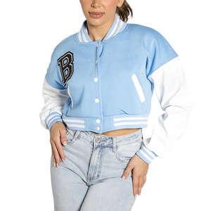 Custom Logo Autumn <b>Winter</b> 2026 Women's Letterman Crop Bomber Jacket With Button Lettermen Jackets Wholesale with OEM Services - Product Image 5