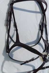 Brida Inglesa de Cuero Marrón y Negro para Caballo con Corona Acolchada y Hebillas de Acero Inoxidable - Product Image 2