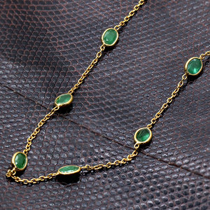 Wholesale Gold Plated 925 Sterling Silver Emerald Gemstone Necklace Classic Green Oval Cut Jewelry <b>Gift</b> for Women - Product Image 4