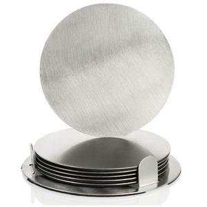 Premium Rust-Proof Metal Drink Coasters Set Elegant Round Silver <b>Table</b> Protector Mats with Storage Rack <b>for</b> Office & Hospitality - Product Image 4
