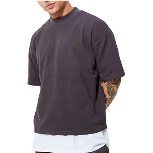 Camiseta de corte cuadrado de algodón pesado de 300 g/m² con logo personalizado, estilo streetwear, top corto gráfico, camiseta oversize de corte holgado para hombre - Product Image 6