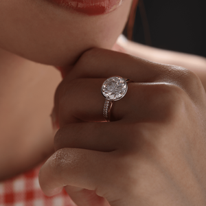 Ensemble de mariage vintage en diamant de laboratoire taille ancienne européenne, bague de fiançailles sertie clos OEC avec demi-bague éternité pavée, certifié IGI - Product Image 3
