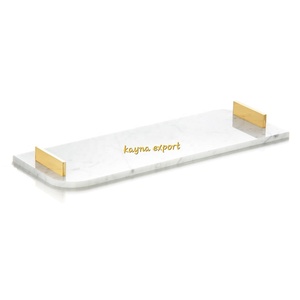 Plateau d'artisanat en métal à thème de marbre blanc avec poignées dorées forme ovale mobile pour la maison et le restaurant prix arrivée unique - Product Image 6