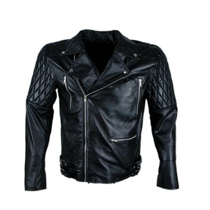 Brando Style Quilted Genuine <b>Sheepskin</b> Leather <b>Jacket</b> Men Biker Motorcycle <b>Jacket</b> - Product Image 1