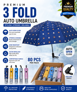Paraguas Promocional Plegable de 3 Secciones, Mono Plateado Premium, Impermeable, Protección UV, Resistente al Viento, Ligero, Apertura Automática - Product Image 3