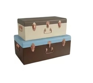 Coffret de rangement décoratif en métal à finition velours bicolore de luxe personnalisé pour le salon et la décoration intérieure - Product Image 4