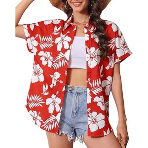 Camisas Hawaianas para Mujer, Blusa Floral de Verano con Botones, Cuello en V, Manga Corta Tipo Murciélago, para Playa, Luau, Aloha, Fiestas - Product Image 1