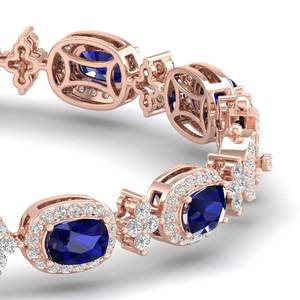 REYES Nuevo Diseño Pulseras de Tenis de Oro Sólido de 14K con Moissanita y Zafiro Azul de Corte Cojín de 27.5 Quilates, Joyería Fina para Ella - Product Image 2