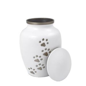 Urna de cremación con banda con estampado de pata plateada, urnas conmemorativas de esmalte blanco para mascotas, suministros funerarios, urnas metálicas medianas para recuerdo de cenizas - Product Image 1