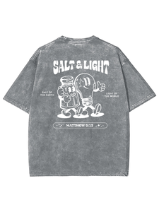 T-shirt décontracté en coton délavé à l'acide, surpiqué, respirant, coupe oversize, anti-plis, anti-rétrécissement, logo personnalisé tricoté - Product Image 2